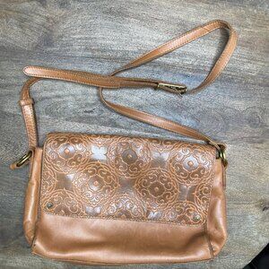 The Sak‎ Tooled Leather Cognac Brown Boho Shoulder Bag Purse